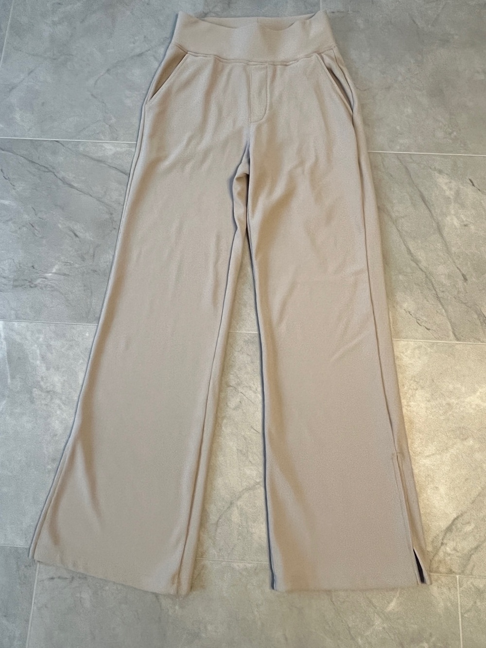 Move Theology Ribbed Activewear wide Leg Pants size S Stretch beige Pockets